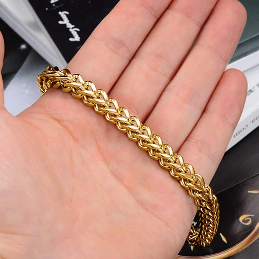 Yellow Chimes Gold Plated Chain Steel Bracelet for Men (Golden) (YCSSBR-671MEN-GL)