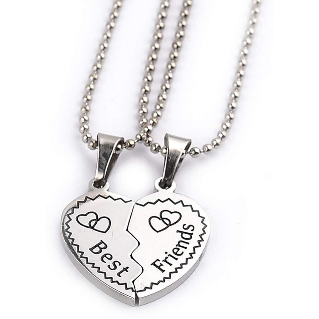 Yellow Chimes Pendant for Women and Girls Friendships Day Special Silver Best Friend Chain Necklace | Heart Shaped 2 Pcs Best Friends Forever BFF Necklace Chain Pendant Locket | Gift for Best Friend