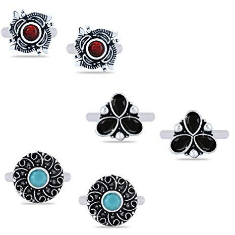 Yellow Chimes Toe Rings Set for Women Oxidised Silver Toe Ring Set of 3 Pairs Toe Rings for Women and Girls.(Adjustable Toe Ring)