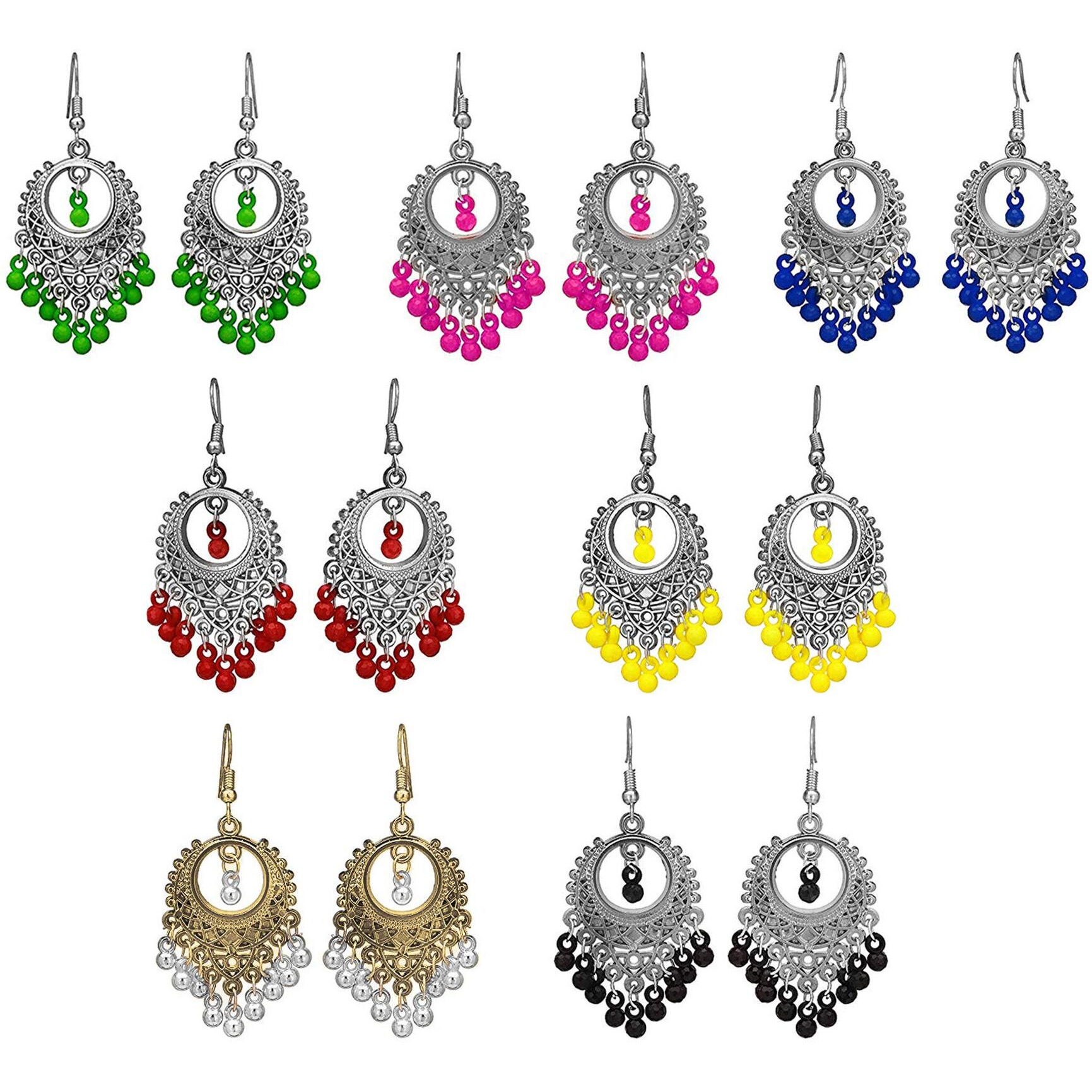 Yellow Chimes Earrings for Women and Girls | Traditional Silver Oxidised Chandbali | German Silver Earring Set | Chand Baliyan Earrings Combo | Accessories Jewellery for Women | Birthday Gift For Girls and Women Anniversary Gift for Wife