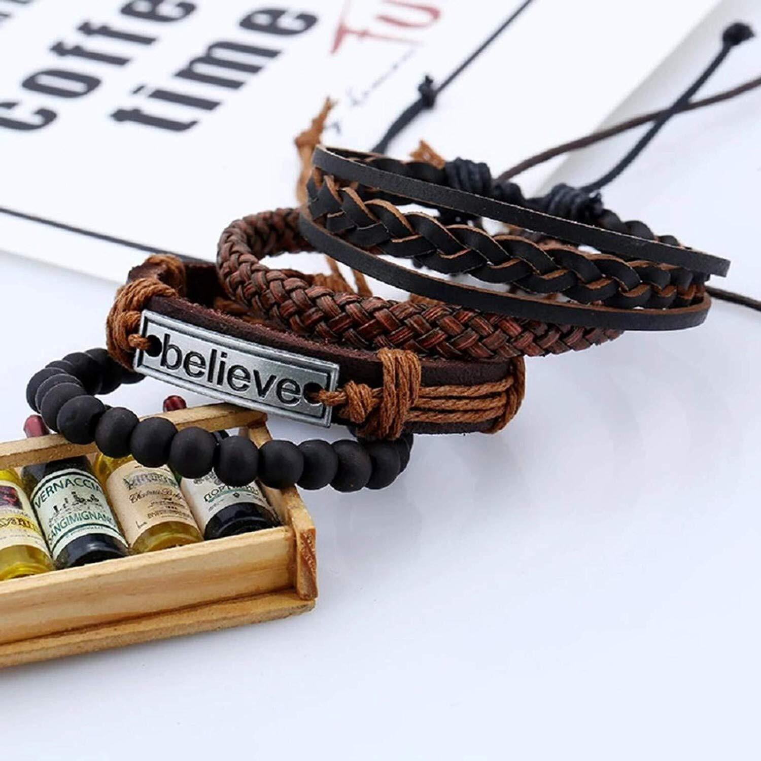 Yellow Chimes 4pcs Inspirational Message Believe Unisex Multi Strand Bracelet for Men (Brown, Black) (YCFJBR-106BELIV-BR)