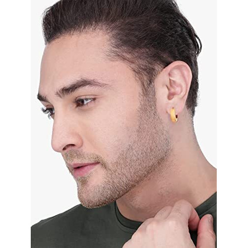 Yellow Chimes Earrings for Men and Boys | Fashion Gold Plated Smooth Finished | Stainless Steel Small Huggie Hoop Earring | Accessories Jewellery for Men | Birthday Gift for Men and Boys Anniversary Gift for Husband