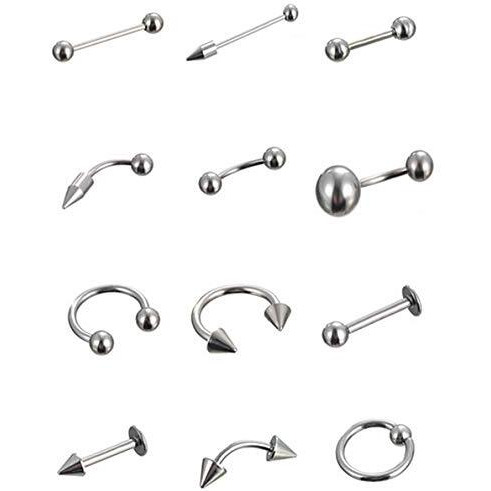 Yellow Chimes Fashion Silver Earring Set Body Piercing Jewelry Western Stainless Steel Ear Eyebrow Nose Lip Earring Combo Accessories Jewellery