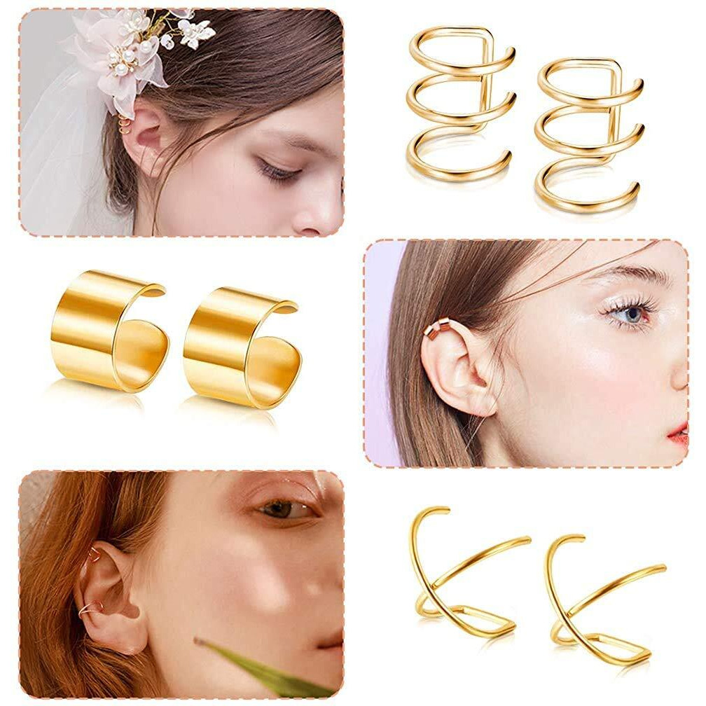 Yellow Chimes Earrings for Women and Girls Fashion Silver Ear Cuff Set | Gold Tone Ear Cuff | Stainless Steel Cartilage Ear Clips Set | Birthday Gift for Girls and Women Anniversary Gift for Wife