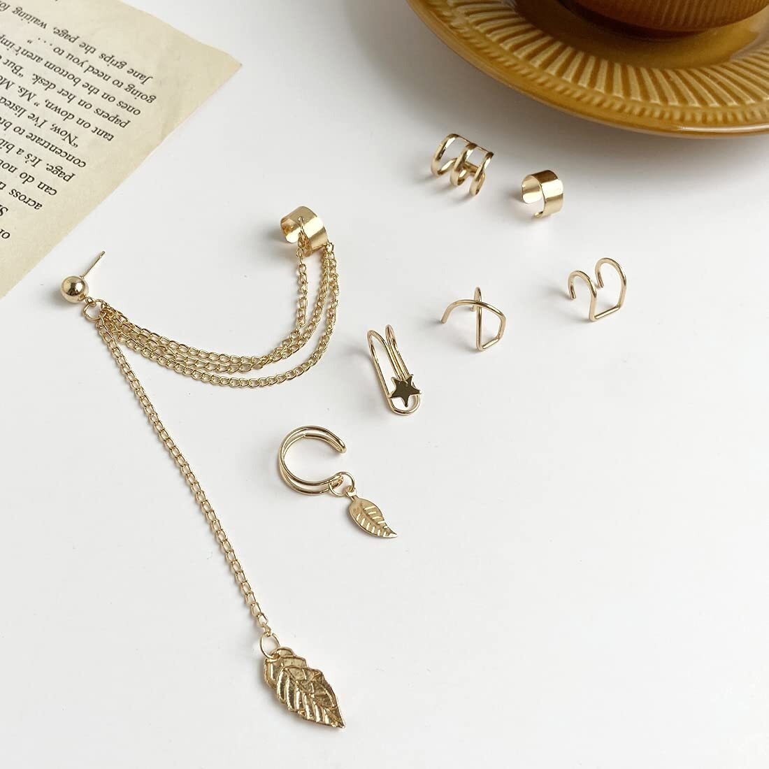 Yellow Chimes Earrings for Women and Girls Fashion Gold Ear Cuff Set | Silver Tone Ear Cuff | Western Stainless Steel Combo | Birthday Gift for Girls and Women Anniversary Gift for Wife