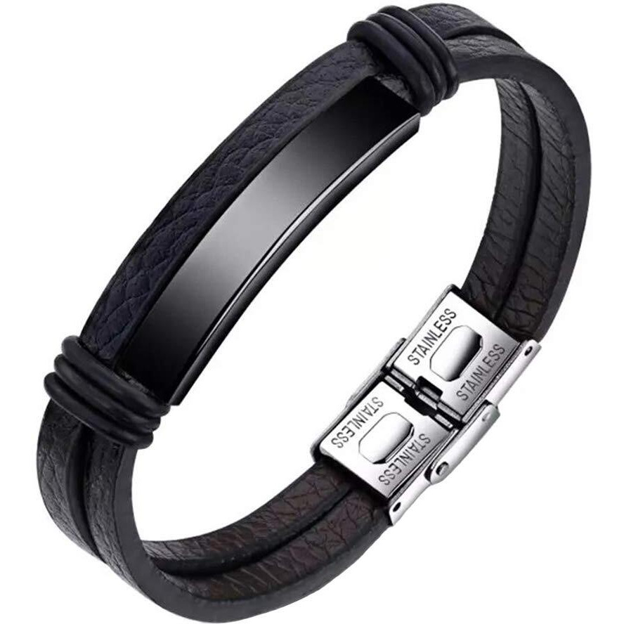 Yellow Chimes Bracelets for Men and Boys | Black Leather Bracelet for Men | Stainless Steel Type Leather Bracelets for Men | Accessories Jewellery for Men | Birthday Gift for Men and Boys Anniversary Gift for Husband