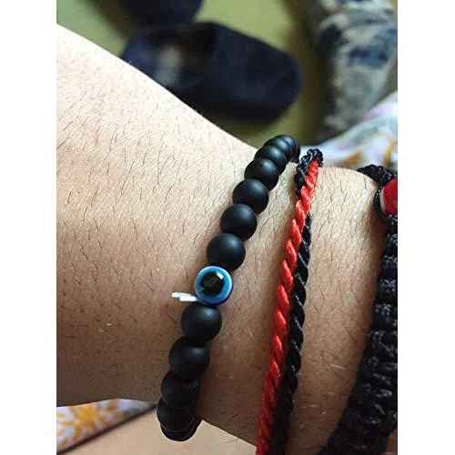 Yellow Chimes Mens and Womens Black Beads Evil Eye Nazariya Style Bracelet