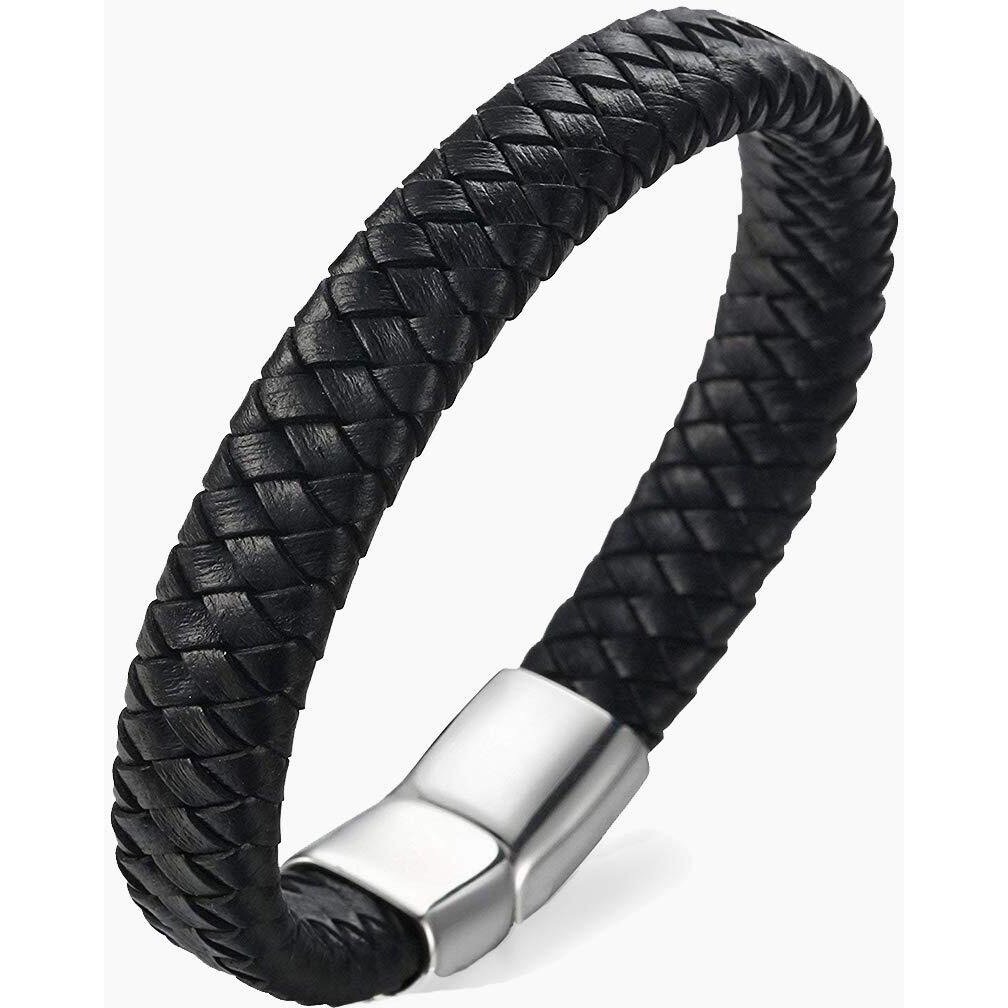 Yellow Chimes Bracelets for Men and Boys Black Leather Bracelet for Men | Magnetic-Clasp Genuine Leather Wrap Bracelets for Men | Birthday Gift for Men and Boys Anniversary Gift for Husband