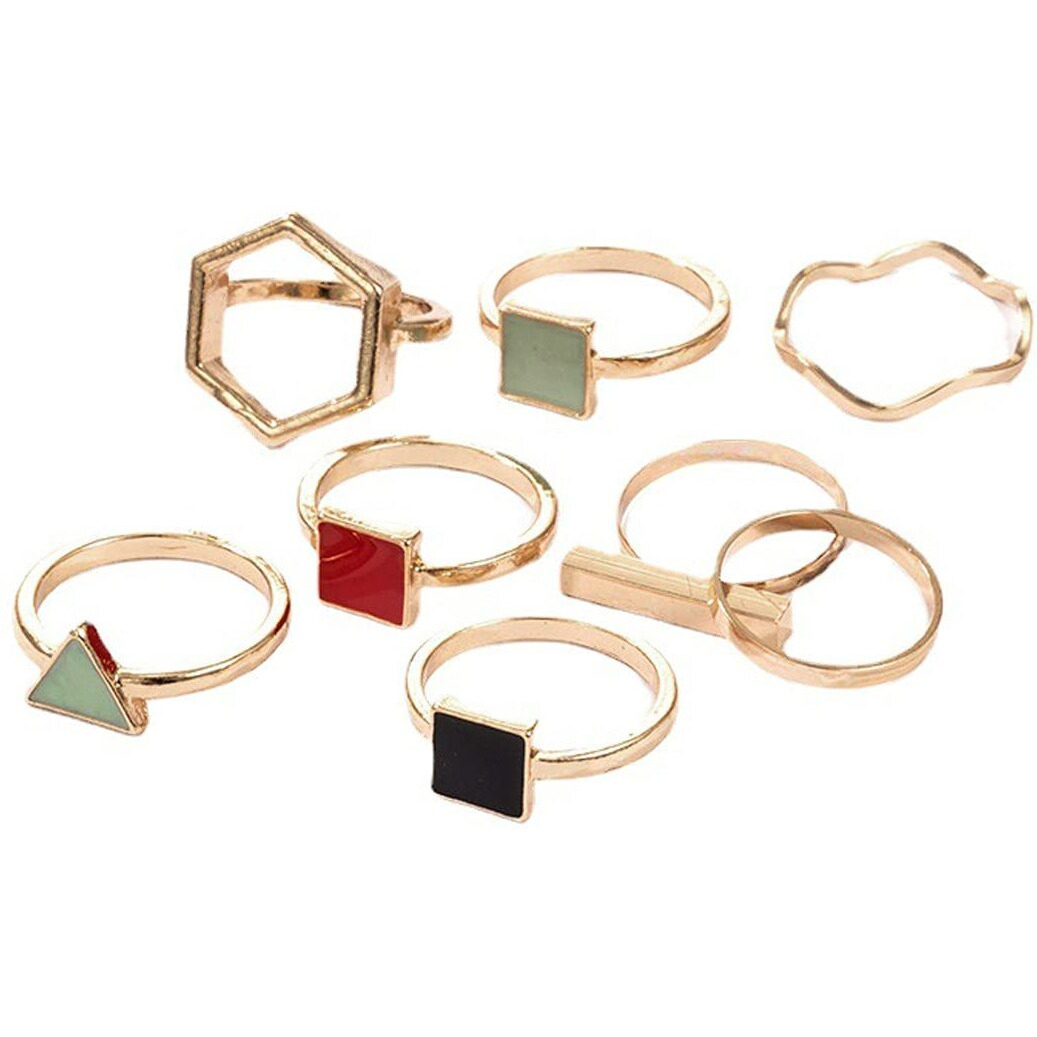 Yellow Chimes Rings for Women and Girls Fashion Aesthetic Multicolor Ring Set | Gold Plated Aesthetic Ring Knuckle Rings Set 8 Pcs Combo Geometric Rings | Birthday Gift For Girls and Women