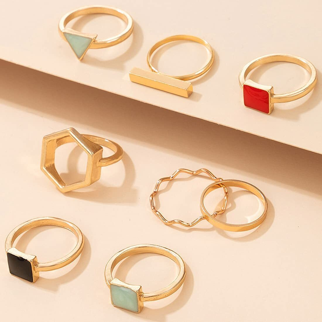 Yellow Chimes Rings for Women and Girls Fashion Aesthetic Multicolor Ring Set | Gold Plated Aesthetic Ring Knuckle Rings Set 8 Pcs Combo Geometric Rings | Birthday Gift For Girls and Women