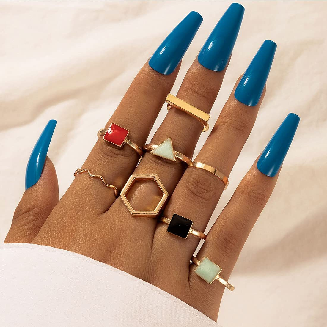 Yellow Chimes Rings for Women and Girls Fashion Aesthetic Multicolor Ring Set | Gold Plated Aesthetic Ring Knuckle Rings Set 8 Pcs Combo Geometric Rings | Birthday Gift For Girls and Women
