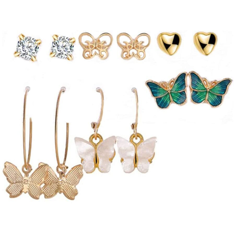 Yellow Chimes Earrings for Women and Girls Fashion Golden Hoops Set | Gold Plated Combo of 6 Pairs Butterfly Stud Hoop Earring Set | Birthday Gift for girls and women Anniversary Gift for Wife
