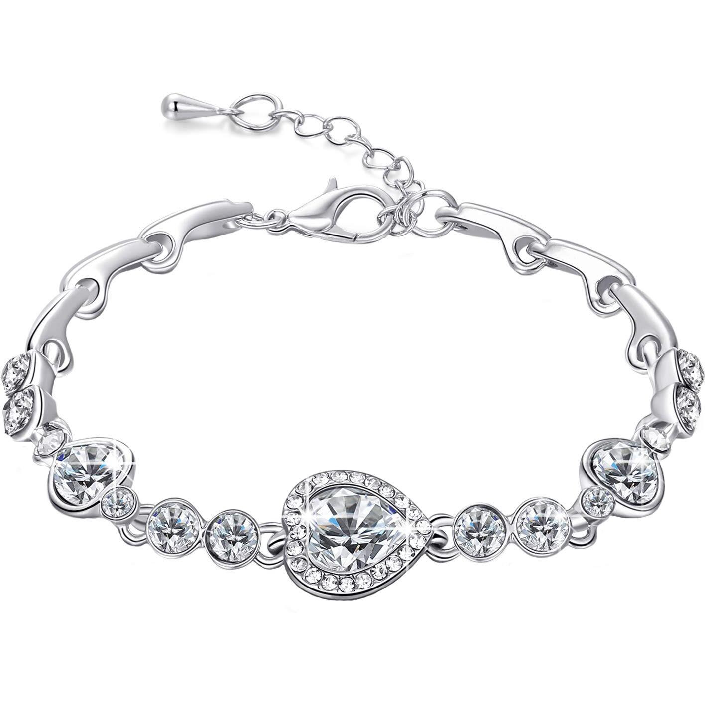 Yellow Chimes Women Crystal Bracelets | Heart Shaped Silver Toned Bracelets For Women | White CZ Crystals Bracelet For Woman | Birthday Gift for Girls & Women Anniversary Gift for Wife