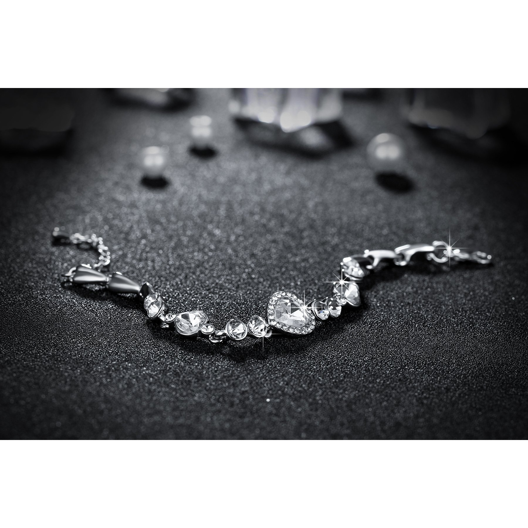 Yellow Chimes Women Crystal Bracelets | Heart Shaped Silver Toned Bracelets For Women | White CZ Crystals Bracelet For Woman | Birthday Gift for Girls & Women Anniversary Gift for Wife