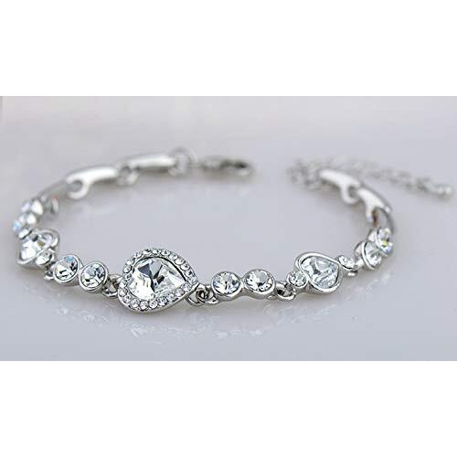 Yellow Chimes Women Crystal Bracelets | Heart Shaped Silver Toned Bracelets For Women | White CZ Crystals Bracelet For Woman | Birthday Gift for Girls & Women Anniversary Gift for Wife