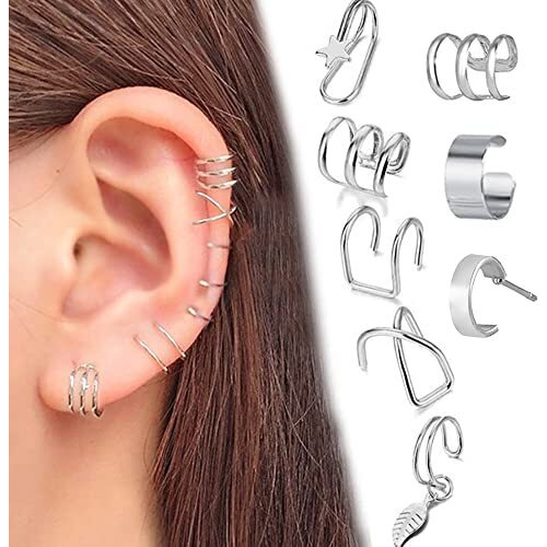 Yellow Chimes Earrings for Women and Girls Fashion Silver Ear Cuff Set | Silver Tone Ear Cuff | Western Stainless Steel Combo | Birthday Gift for Girls and Women Anniversary Gift for Wife