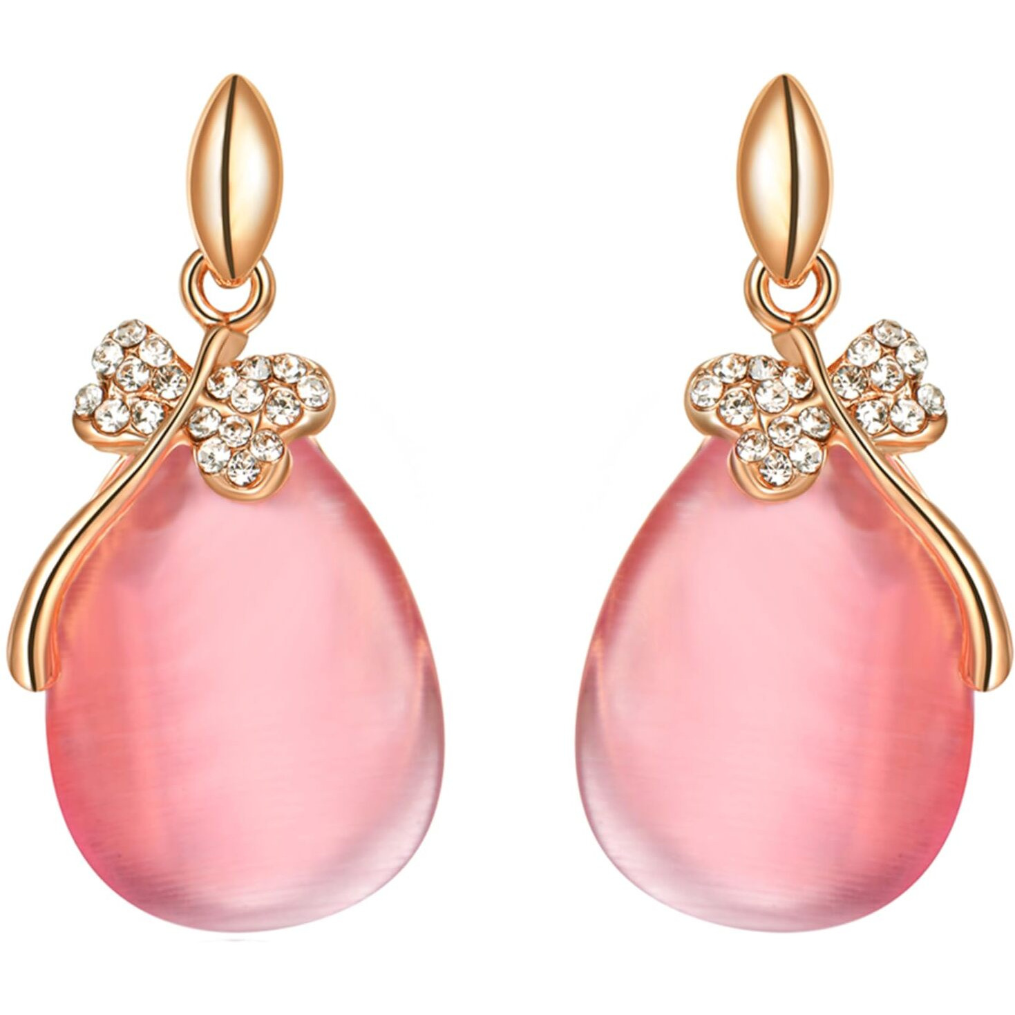 Yellow Chimes Earrings for Women & Girls | Fashion White Crystal and Pink Opal Drop | Gold Plated Drop Earring | Oval Shaped Drop Earrings | Birthday & Anniversary Gift