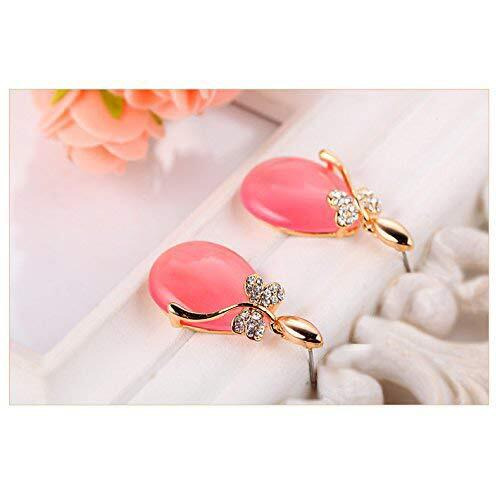 Yellow Chimes Earrings for Women & Girls | Fashion White Crystal and Pink Opal Drop | Gold Plated Drop Earring | Oval Shaped Drop Earrings | Birthday & Anniversary Gift