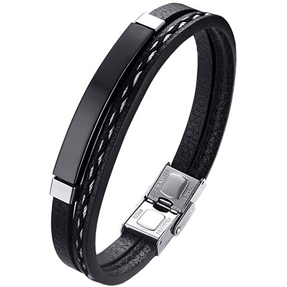 Yellow Chimes Bracelets for Men and Boys | Black Leather Bracelet for Men | Stainless Steel Type Leather Bracelets for Men | Accessories Jewellery for Men | Birthday Gift for Men and Boys Anniversary Gift for Husband