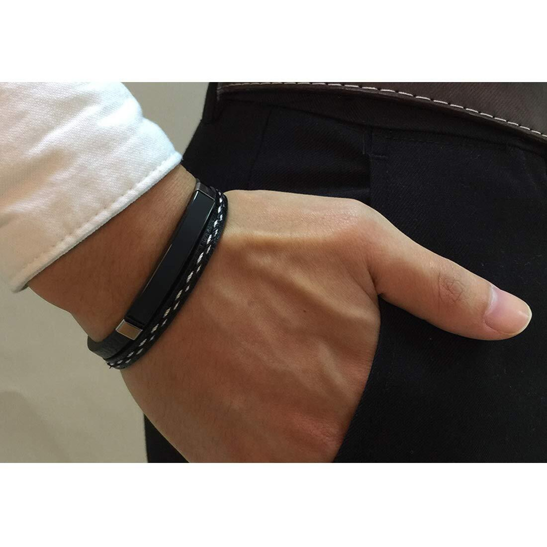 Yellow Chimes Bracelets for Men and Boys | Black Leather Bracelet for Men | Stainless Steel Type Leather Bracelets for Men | Accessories Jewellery for Men | Birthday Gift for Men and Boys Anniversary Gift for Husband