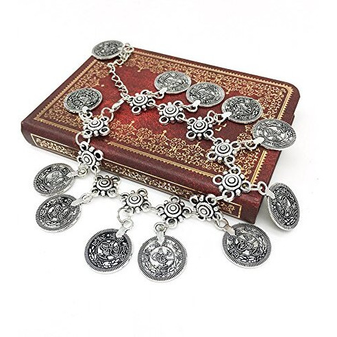 Yellow Chimes Oxidised Silver Anklets for Women 2 Pcs Antique Gypsy Coins Oxidized Silver Plated Anklet for Women and Girls