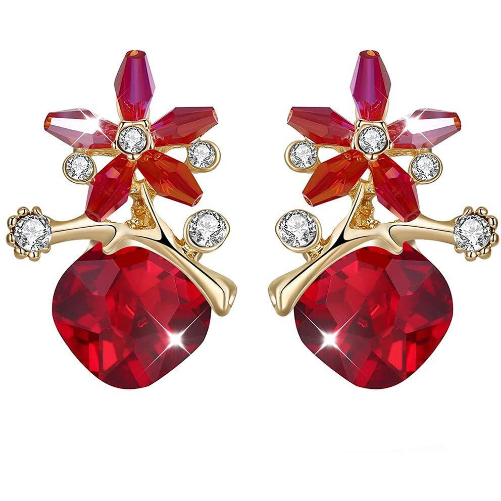 Yellow Chimes Earrings for Women and Girls | Fashion Red and White Stone Crystal Studs Earring | Gold Plated Stud Earrings | Floral Shape Western stud Earrings | Accessories Jeellery for Women | Birthday Gift for Girls and Women Anniversary Gift for Wife