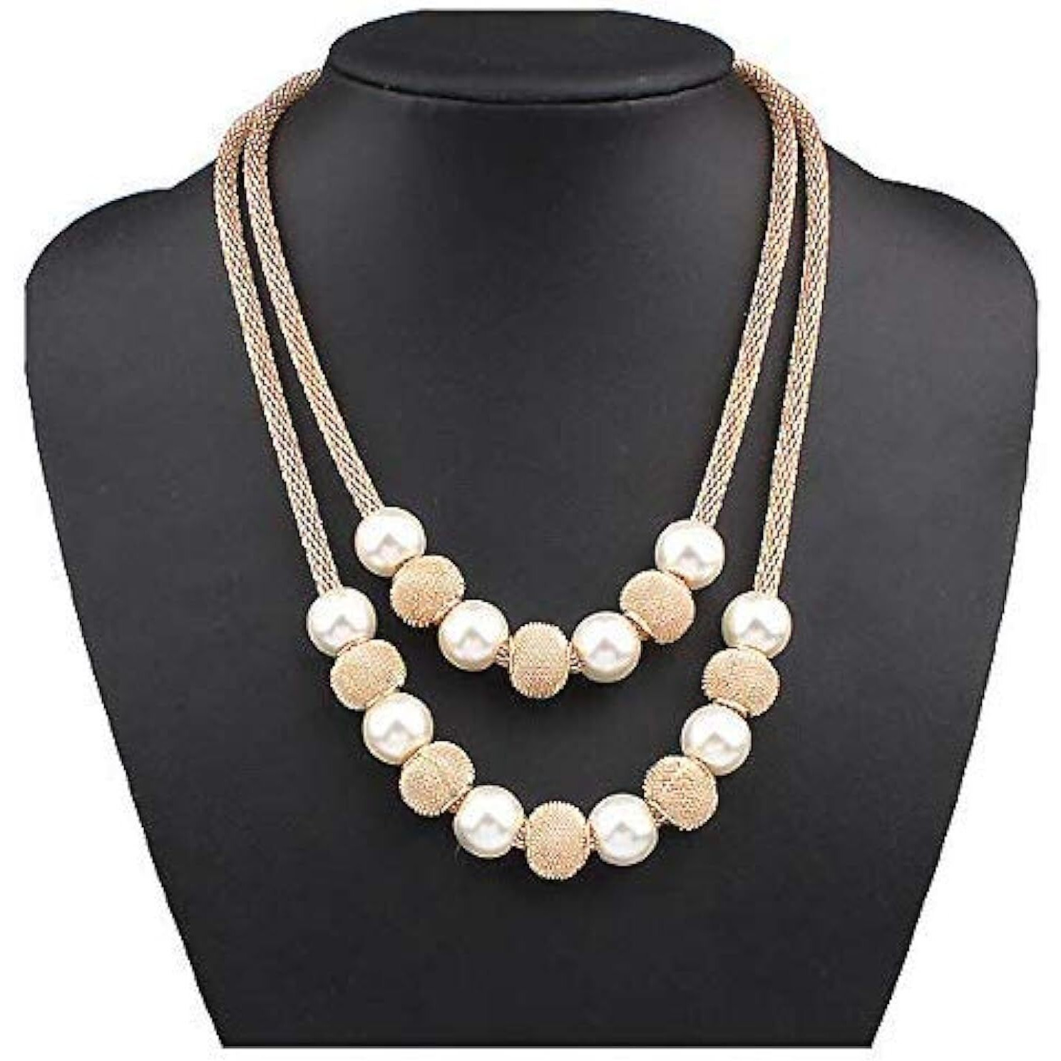 Yellow Chimes Layered Necklace for Women Gold-plated Western Pearl Beads Multi layered Chain Necklace for Women and Girl
