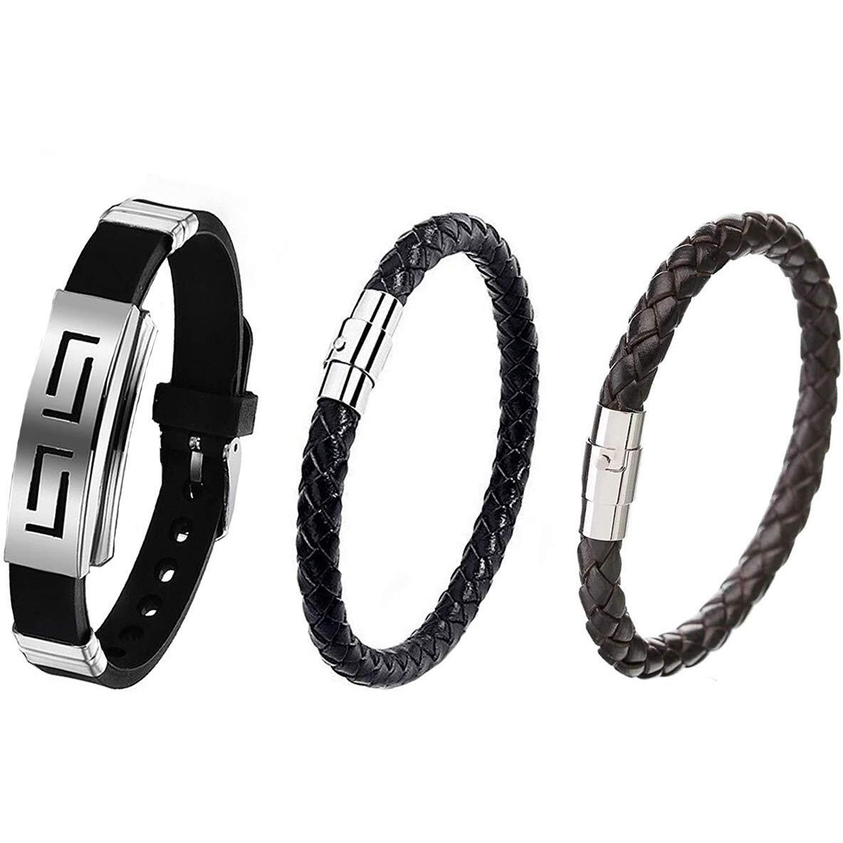 Yellow Chimes Combo Leather Wraps Casual Latest Trend Multi Strand Wrist Bracelets for Men and Women (Unisex) (3 Pcs Leather Bracelet)