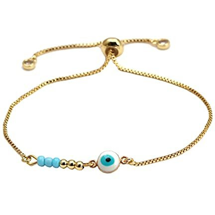 Yellow Chimes Evil Eye Beads Gold Plated Adjustable Unisex Hand Bracelet for Men and Women, Medium