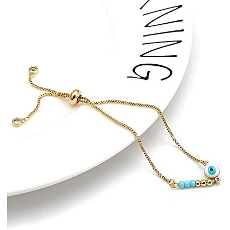 Yellow Chimes Evil Eye Beads Gold Plated Adjustable Unisex Hand Bracelet for Men and Women, Medium
