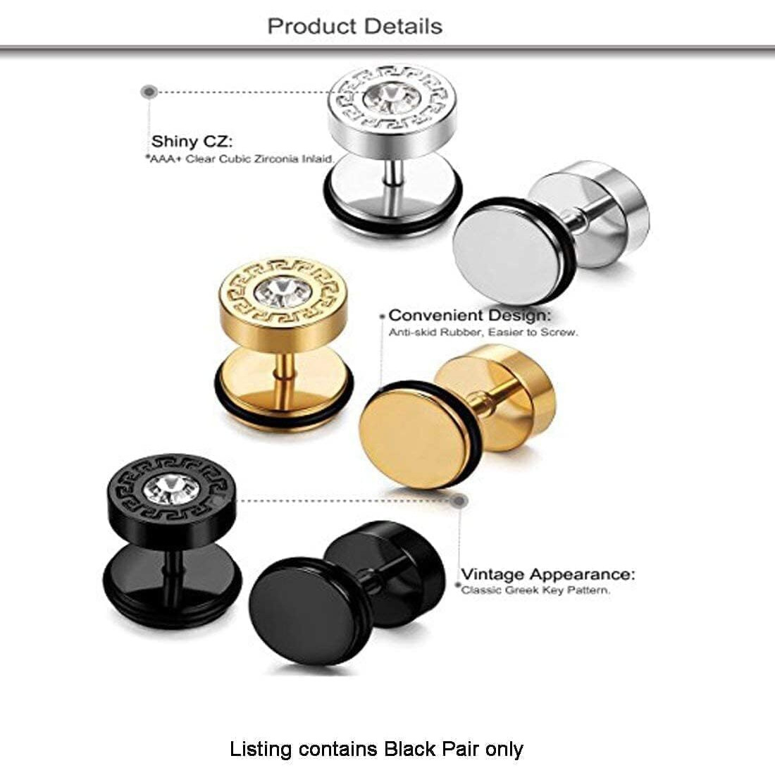 Yellow Chimes Earrings for Men and Boys Fashion Black Studs for Men | Black Toned Crystal Studs | Stainless Steel stud Earrings | Birthday Gift for Men and Boys Anniversary Gift for Husband