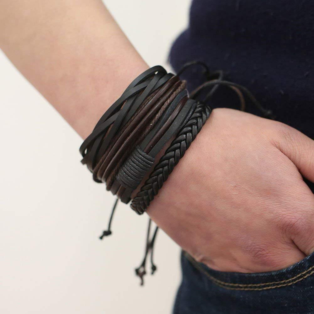 Yellow Chimes Bracelets for Men and Boys | Brown Leather Bracelet Set for Men | Multi Layered Strand Leather Wrap Wrist Bracelet Combo | Accessories Jewellery for Men | Birthday Gift for Men and Boys Anniversary Gift for Husband