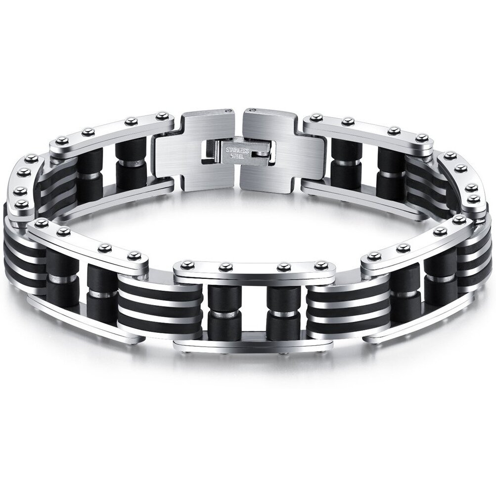 Yellow Chimes Bracelets for Men and Boys Fashion Black Bracelet for Men | Silver Toned Stainless Steel Western Style Chain Bracelet for Men | Birthday Gift for Men and Boys Anniversary Gift for Husband