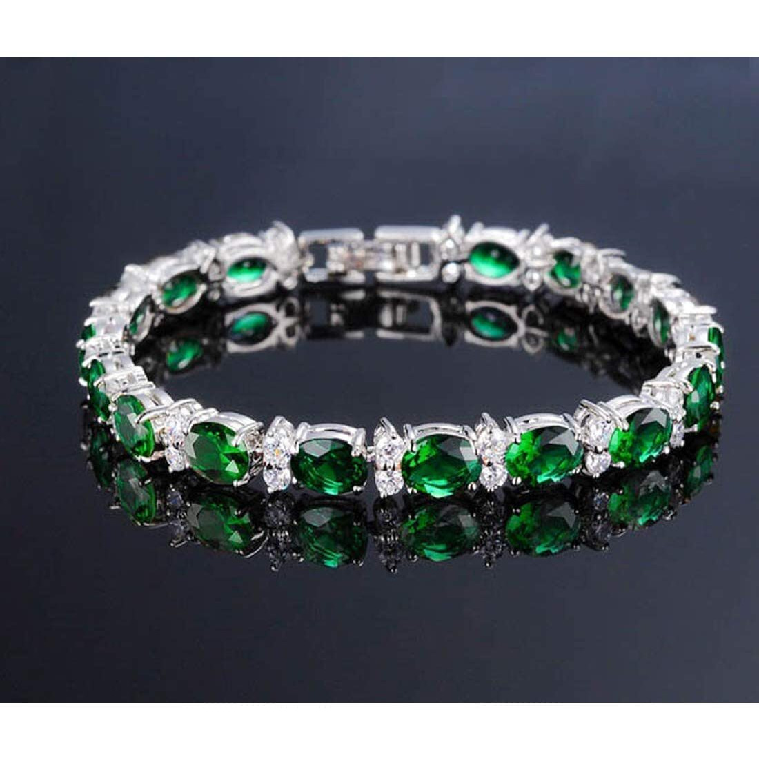 Yellow Chimes Women Crystal Bracelets | Silver Toned Bracelets For Women | Green CZ Crystals Bracelet For Woman | Birthday Gift for Girls & Women Anniversary Gift for Wife
