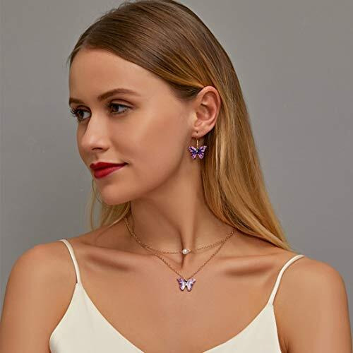 Yellow Chimes Fashion Jewellery Set for Women Gold Plated Purple Butterfly Pendant Set with Drop Earrings for Women and Girls