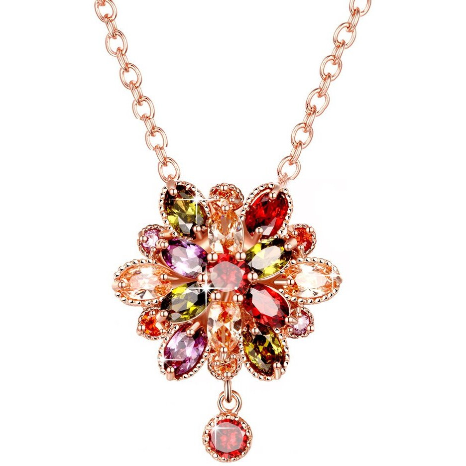 Yellow Chimes Crystal Chain Pendant for Women Double Flower Swiss Cubic Zircon 18K RoseGold Plated Chain Pendant for Women and Girls