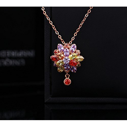 Yellow Chimes Crystal Chain Pendant for Women Double Flower Swiss Cubic Zircon 18K RoseGold Plated Chain Pendant for Women and Girls