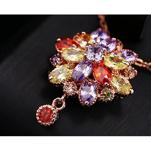 Yellow Chimes Crystal Chain Pendant for Women Double Flower Swiss Cubic Zircon 18K RoseGold Plated Chain Pendant for Women and Girls