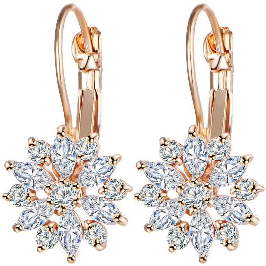 Yellow Chimes Earrings for Women and Girls | Fashion Rose Gold White Crystal Stone Drop | Rose Gold Plated Drop Earring | Floral Shaped Clip On Earrings | Accessories Jewellery for Women | Birthday Gift for Girls and Women Anniversary Gift for Wife