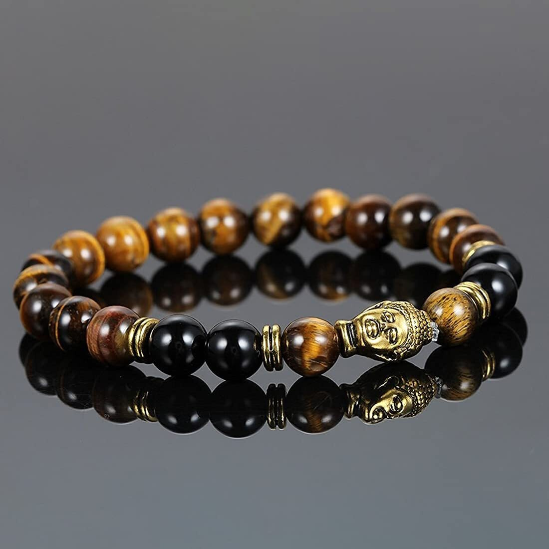 Yellow Chimes Reiki Meditation Buddha Onyx Charm Bracelet for Men (Black, Brown) (YCFJBR-608DVINE-BKBR)