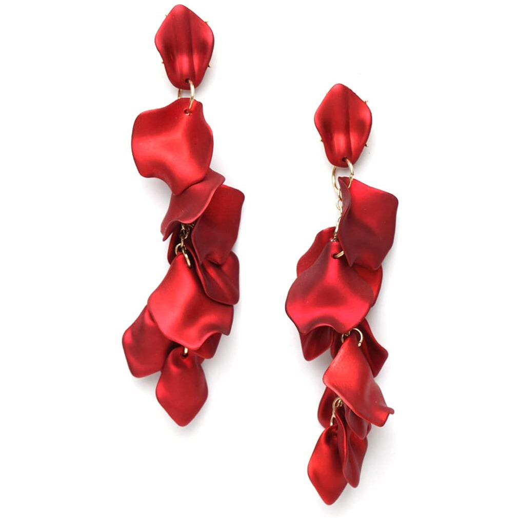Yellow Chimes Red Danglers Earrings for Women | Gold Plated Earrings for Girls | Fashion Women Earrings | Floral Petals Long Dangler Earrings | Birthday Gift For Girls Anniversary Gift for Wife