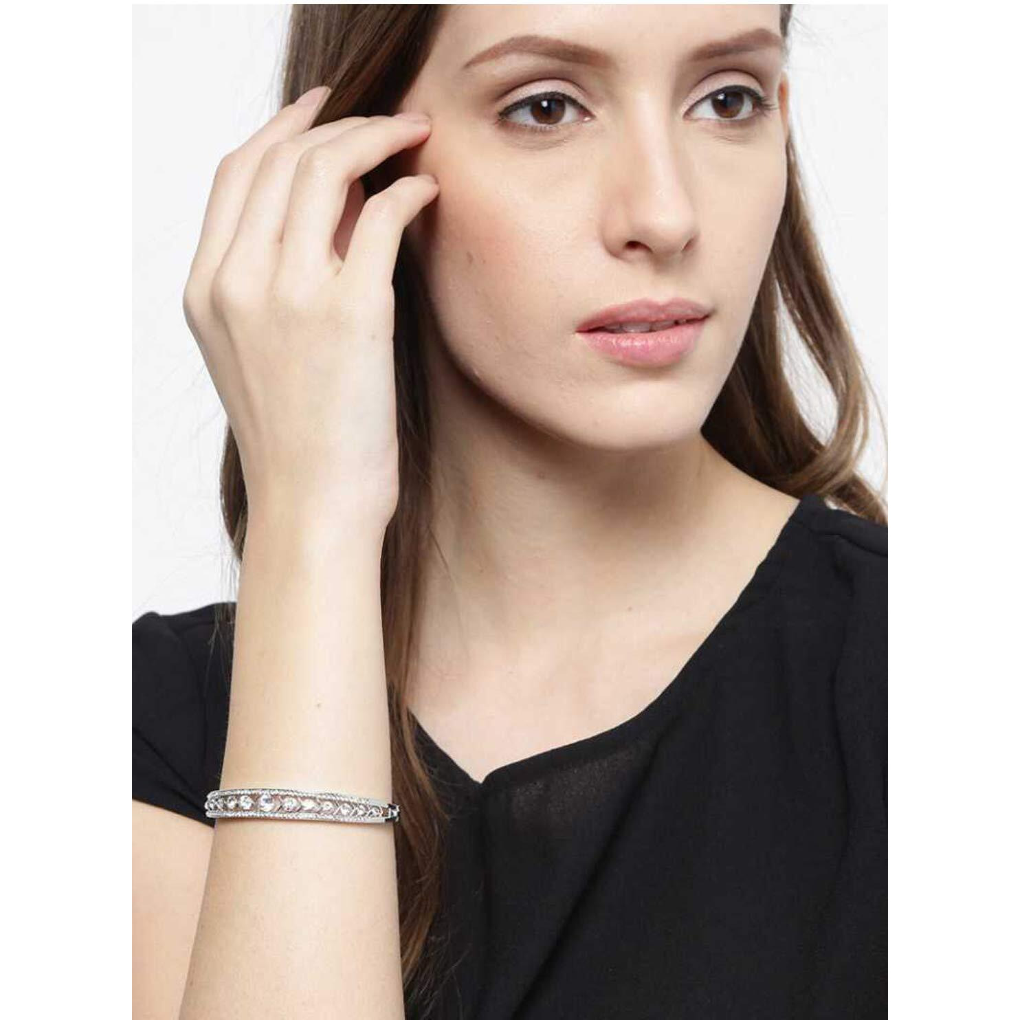 Yellow Chimes Bracelet for Women and Girls Valentine Gift for Girls Fashion White Crystal Bracelets | Silver Toned Bangle Style Bracelet | Birthday Gift For Girls & Women