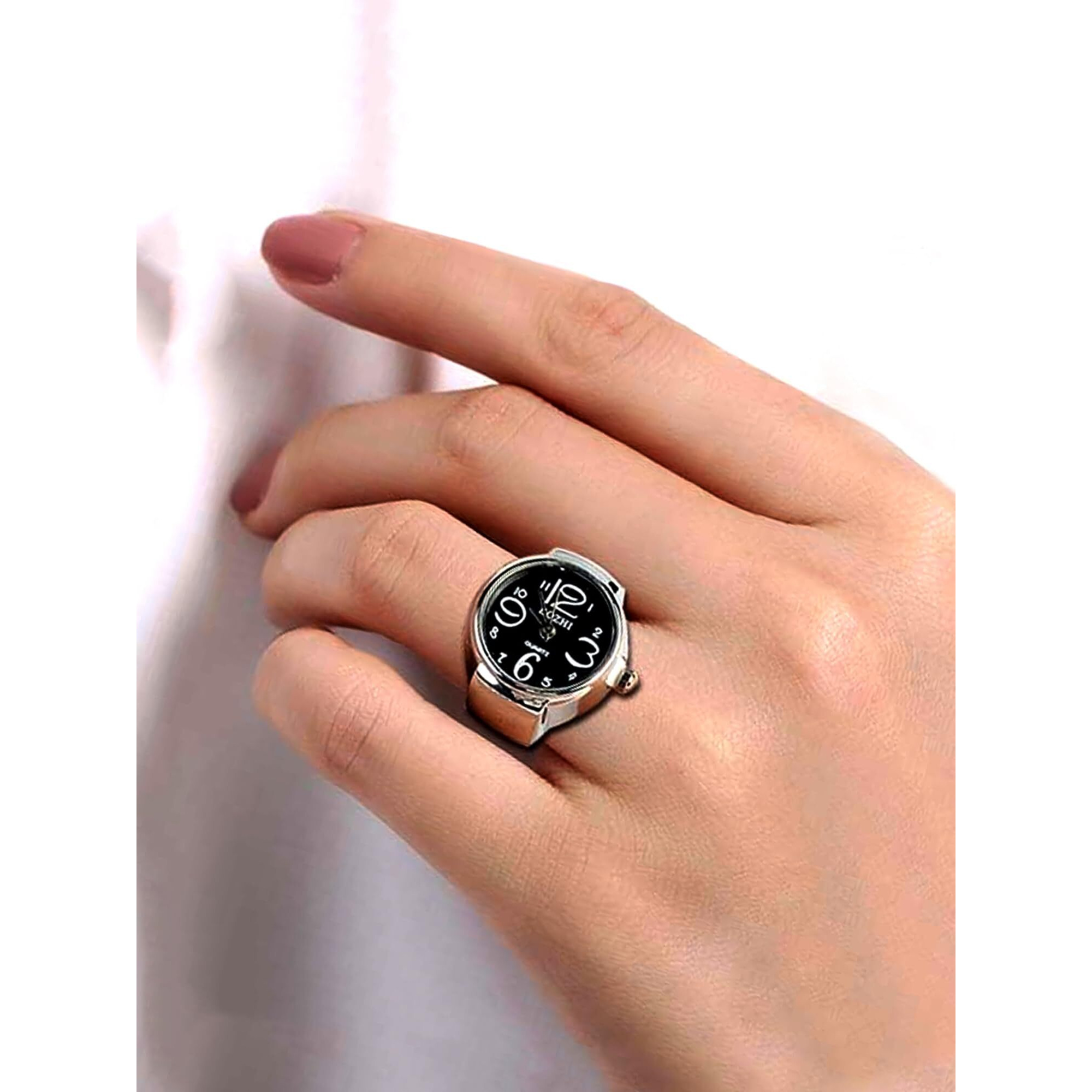 Yellow Chimes Rings for Women Stainless Steel Black Dial Analog Watch Ring Stretchable Ring Watch for Women and Girls.