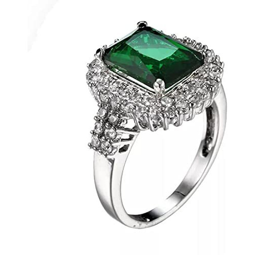 Yellow Chimes Emerald Square Studded Cubic Zirconia Stylish Silver Plated Copper Rings for Women Valentine Gift for Girls