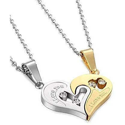 Yellow Chimes Pendant for Girls and Boys Couple Necklace Gifts Couple Pendant | Valentine Special Joining Love Heart Couple Pendants Locket for Couples | Gift for Girlfriend | Valentine Gift for Girls