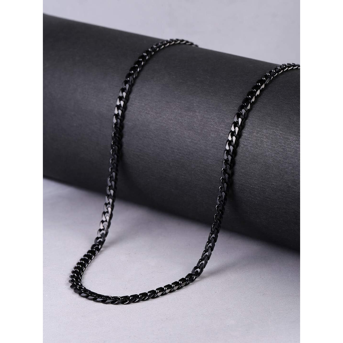 Yellow Chimes Chain for Men and Boys Black Chain Men Flat Curb Neck Chain for Men | Stainless Steel Chains for Men | Birthday Gift for Men and Boys Anniversary Gift for Husband