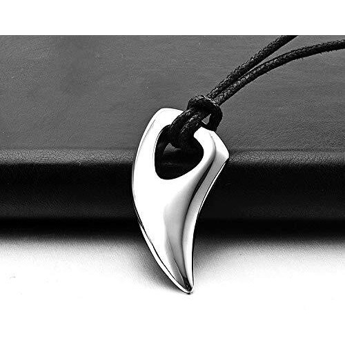 Yellow Chimes Pendant for Men Silver Men Pendant Stainless Steel Wolf Tooth Black Leather Rope Pendant for Men and Boys.