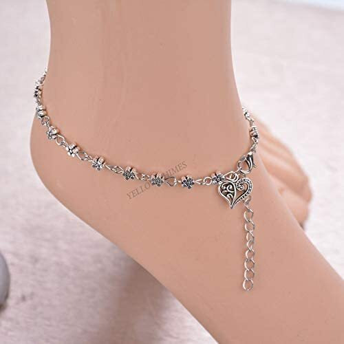 Yellow Chimes Stylish Single PC Oxidized Silver Anklet for Women (YCFJAK-020HRT-SL)