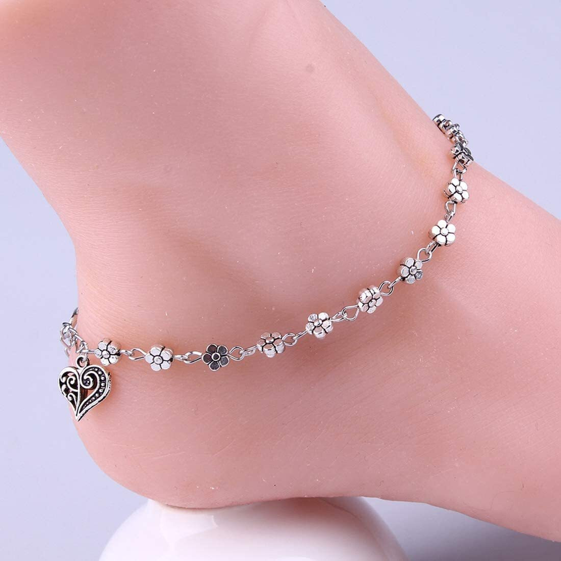Yellow Chimes Stylish Single PC Oxidized Silver Anklet for Women (YCFJAK-020HRT-SL)