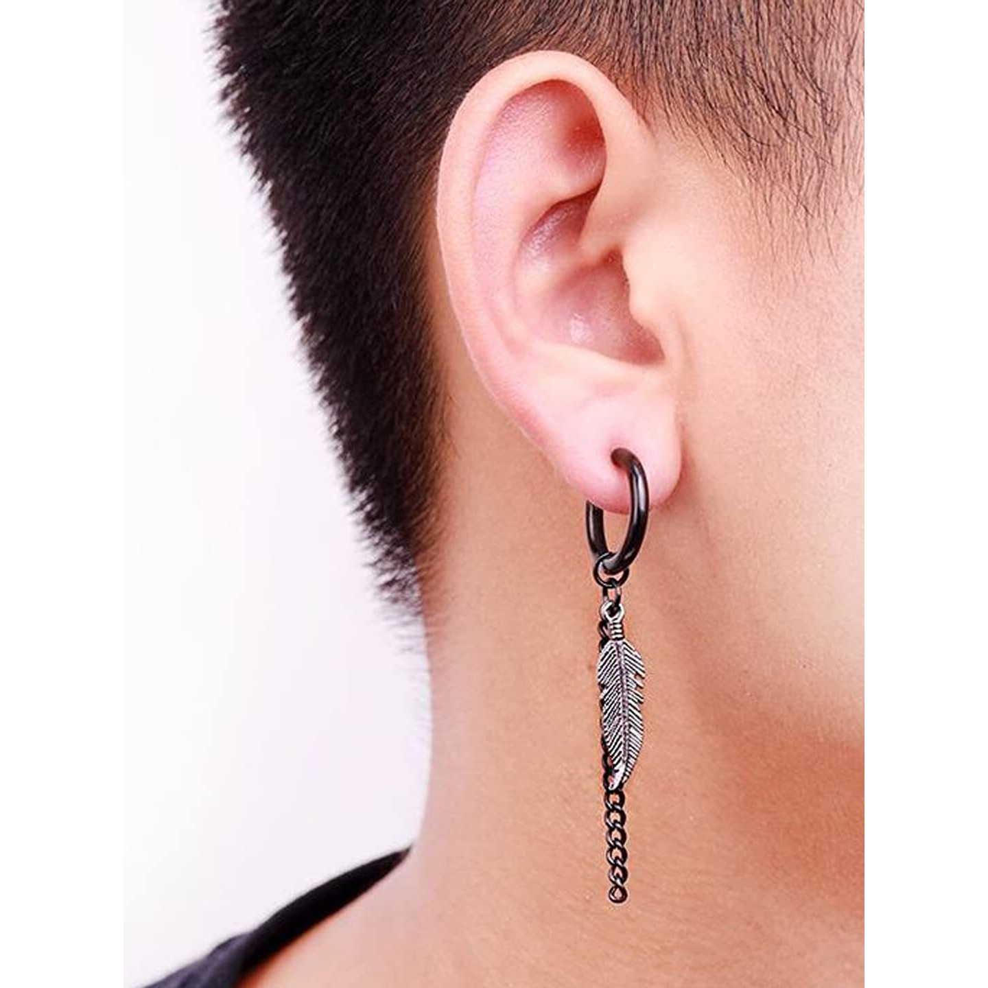 Yellow Chimes Earrings for Men and Boys | Fashion Black Hoop Earrings Set for Men | Stainless Steel Huggie Hoop Earrings Combo | Accessories Jewellery for Unisex | Birthday Gift for Men and Women Anniversary Gift for Husband and Wife